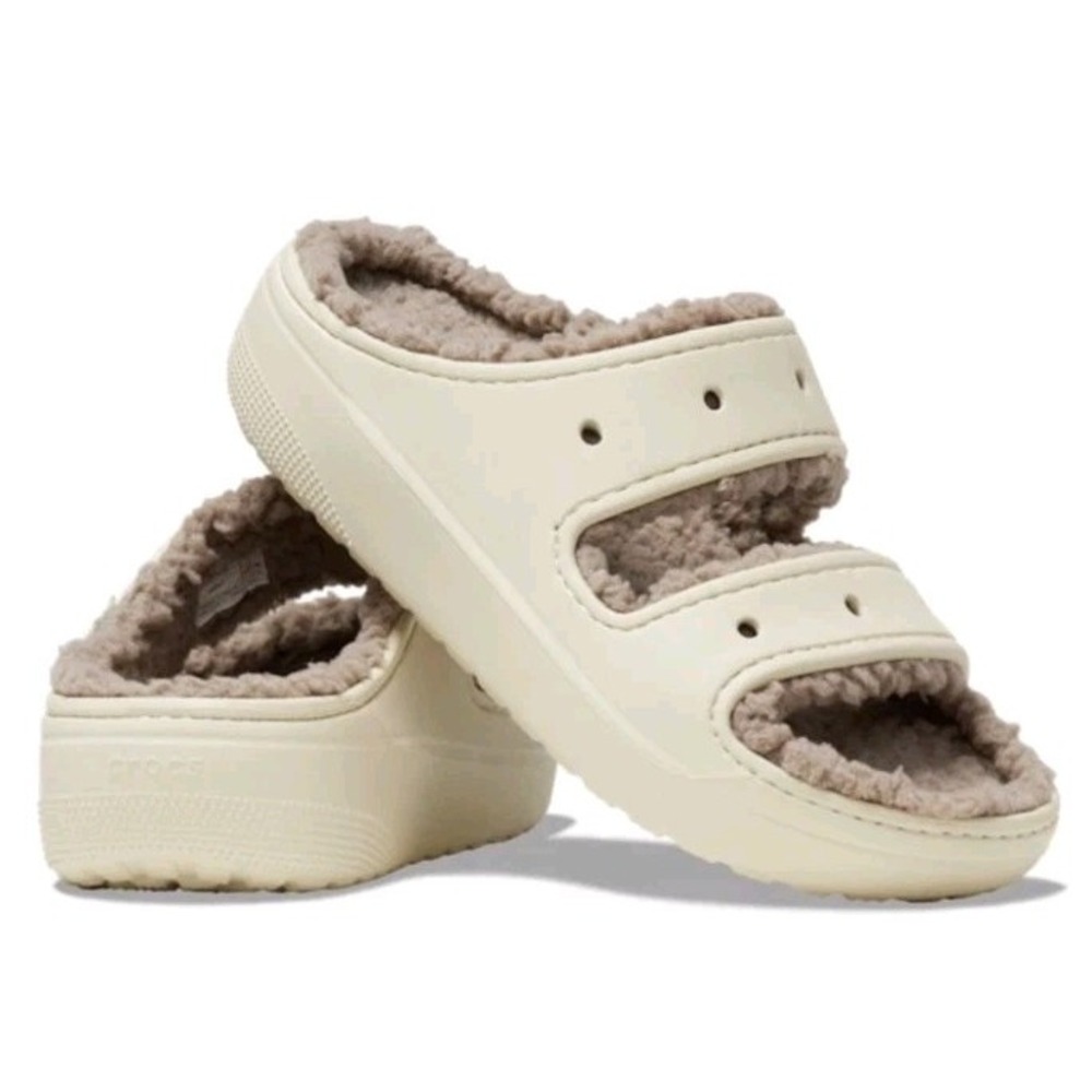 CROCS CLASSIC COZZZY SANDAL 207446-2YC Bone/Mushroom BEIGE WINTER W7 Slides Slip